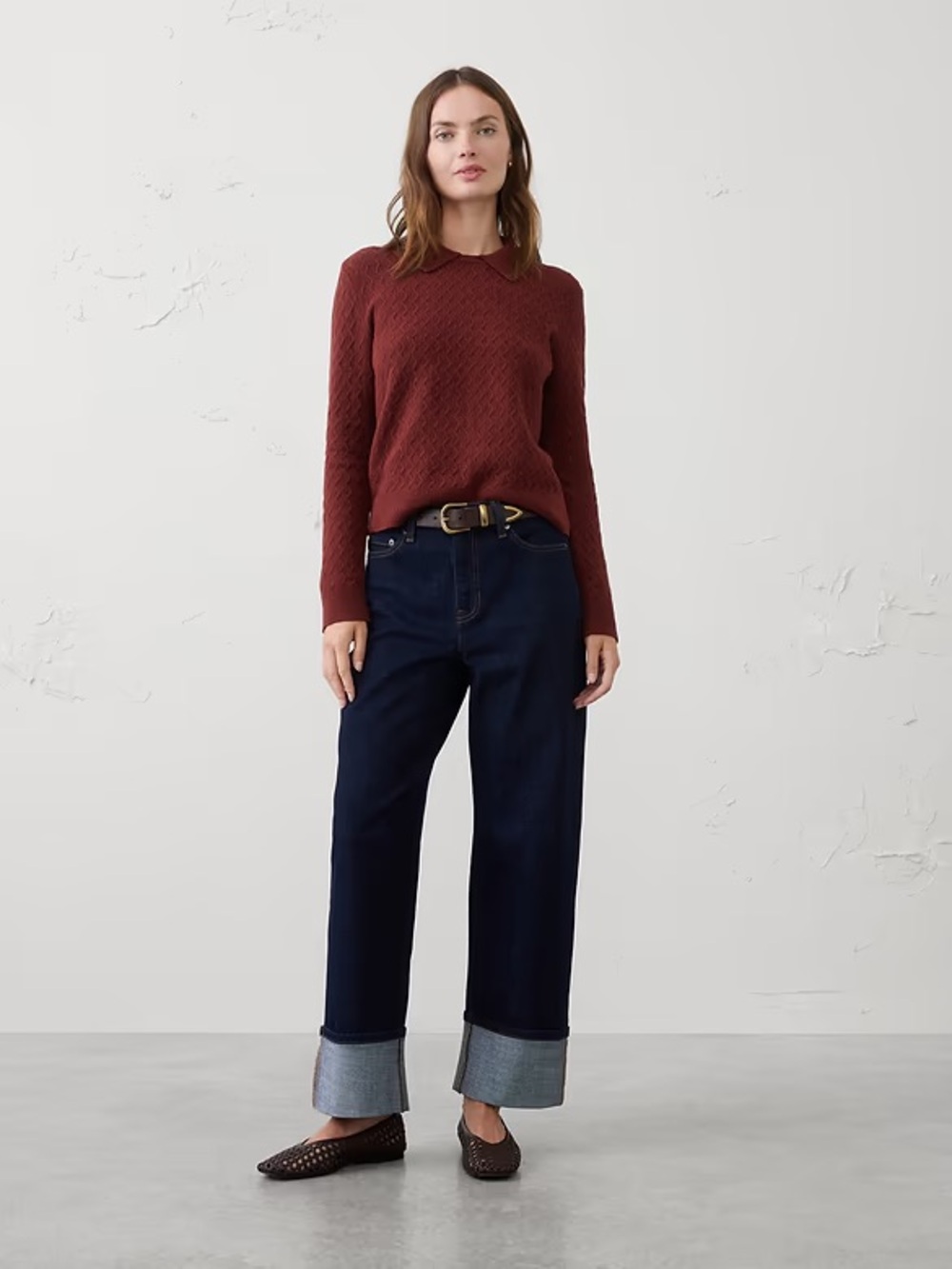 NWT Banana Republic Deep Brick Boucle Collar Neck Sweater